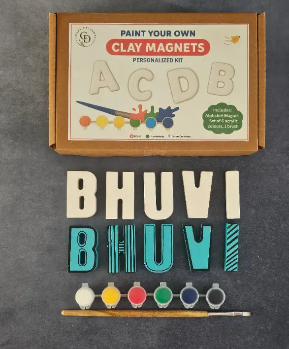 Paint Your Own Clay Magnets Personalized Kit 5 to 8 Letters Handcrafted Gifts