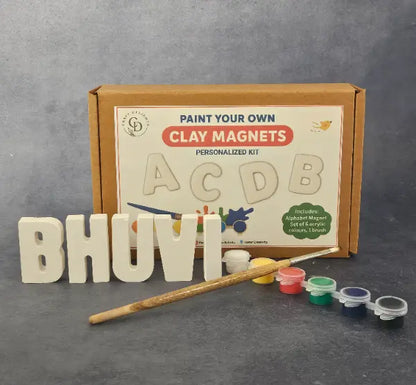Paint Your Own Clay Magnets Personalized Kit 9 to 12 Letters Custom Name Set
