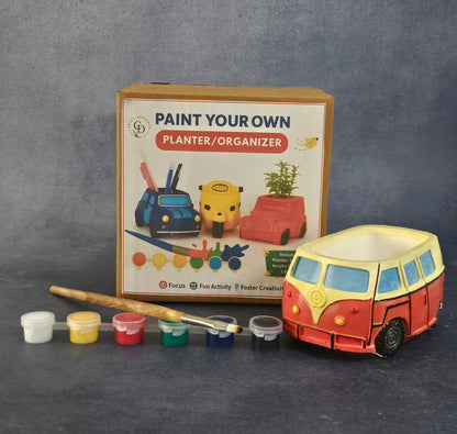Paint Your Own Planter Organizer Bus DIY Kits For Kids Crafting Activity