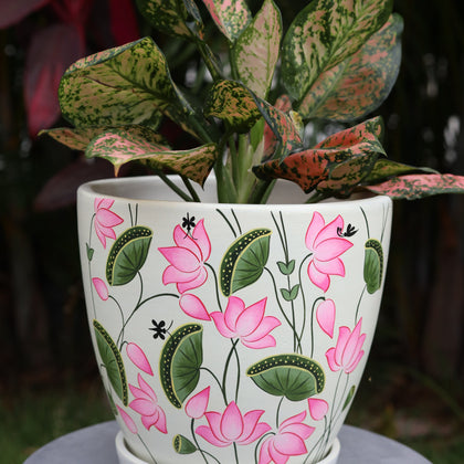 Pichwai Lotus Planter 8 Inch Handmade Terracotta Planters