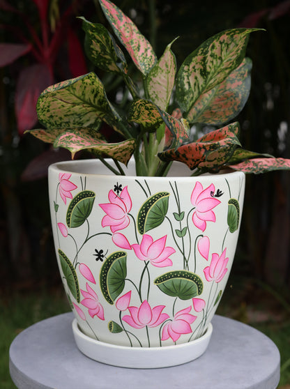 Pichwai Lotus Planter 8 Inch Handmade Terracotta Planters