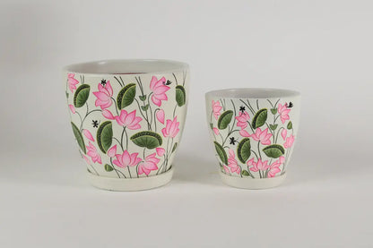 Pichwai Lotus Planter Set Of 2 Terracotta Pots Online