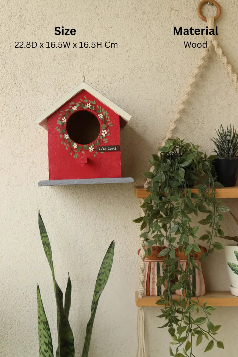 Red Birdie Birdhouse Balcony Décor Rustic Handmade Ornaments
