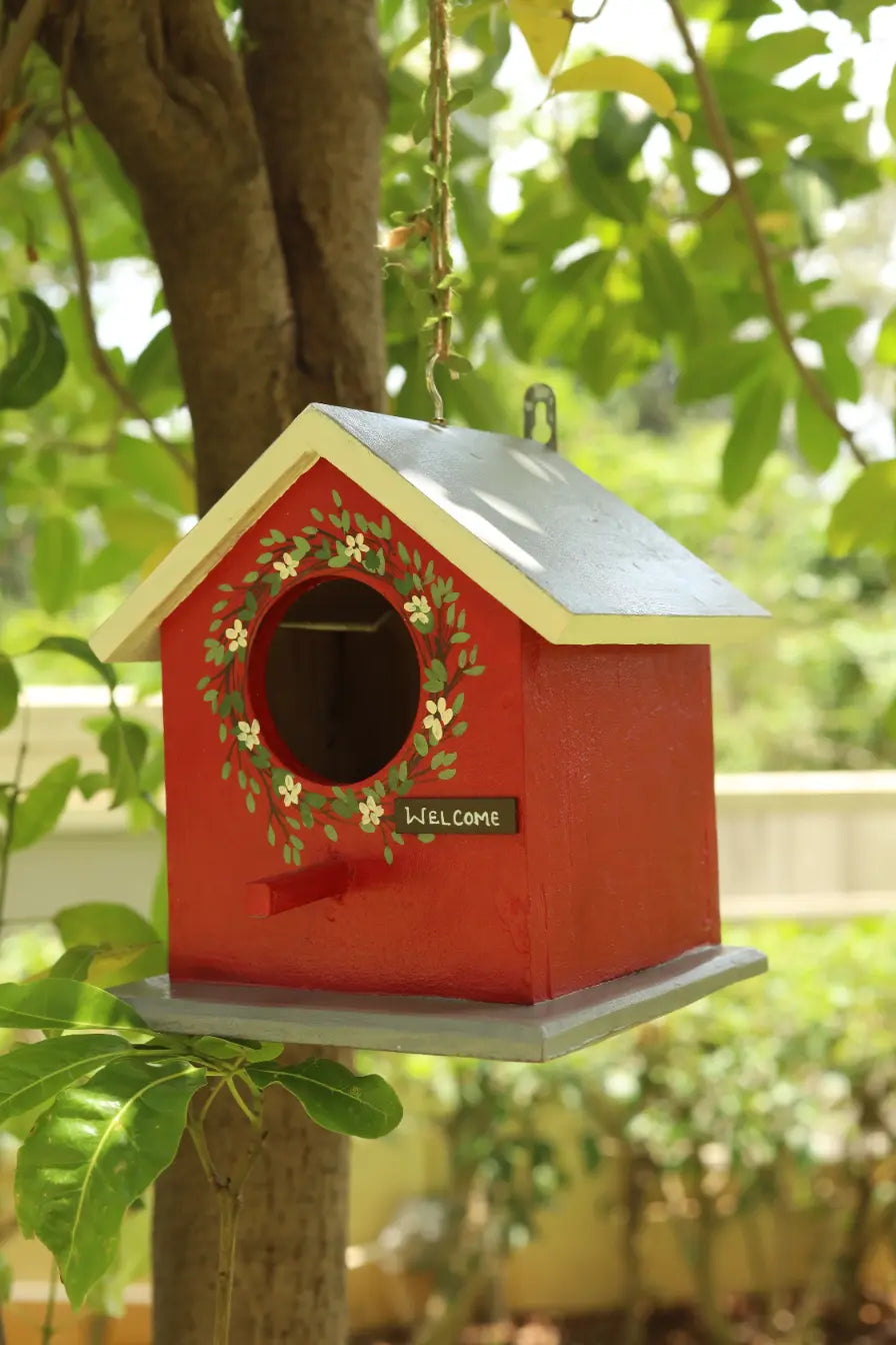 Red Birdie Birdhouse Eco Friendly Gifts Sustainable Natural Wood
