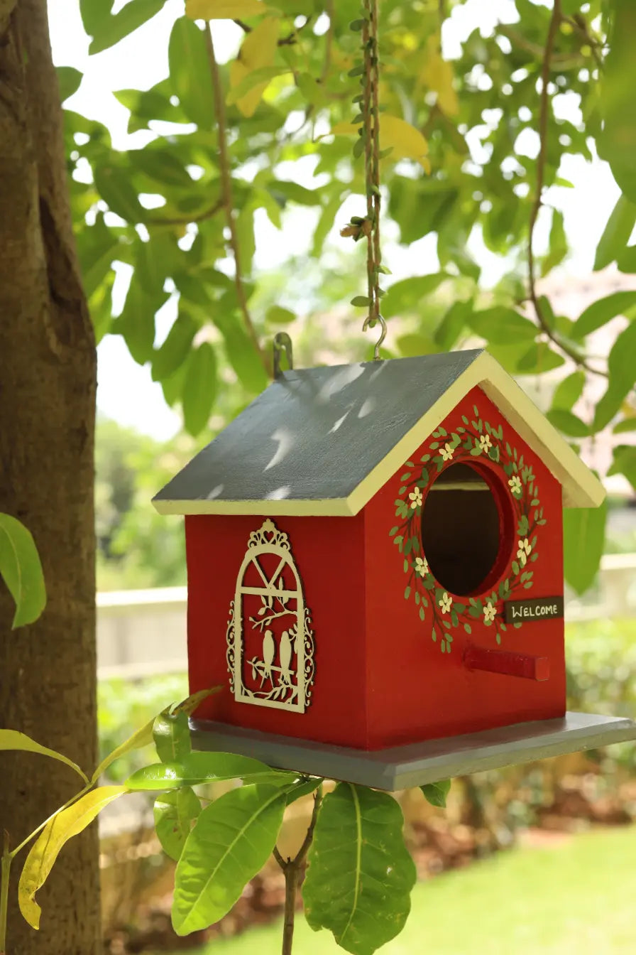 Red Birdie Birdhouse Hand Painted Planters Companion Premium Home Décor
