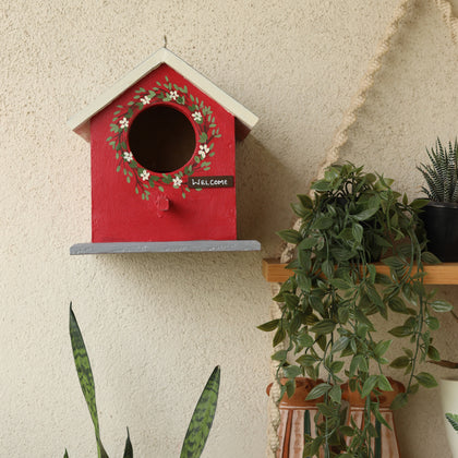 Red Birdie Birdhouse Wooden Birdhouse Garden Décor Craft Delights India