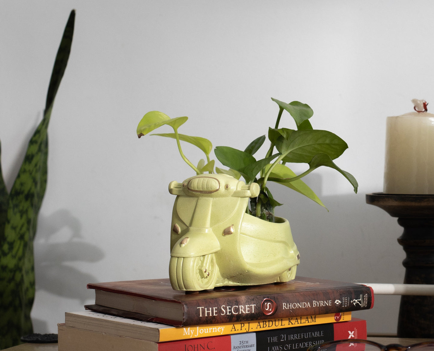 Scooter Planter Organizer Green Botanical Theme Premium Home Décor