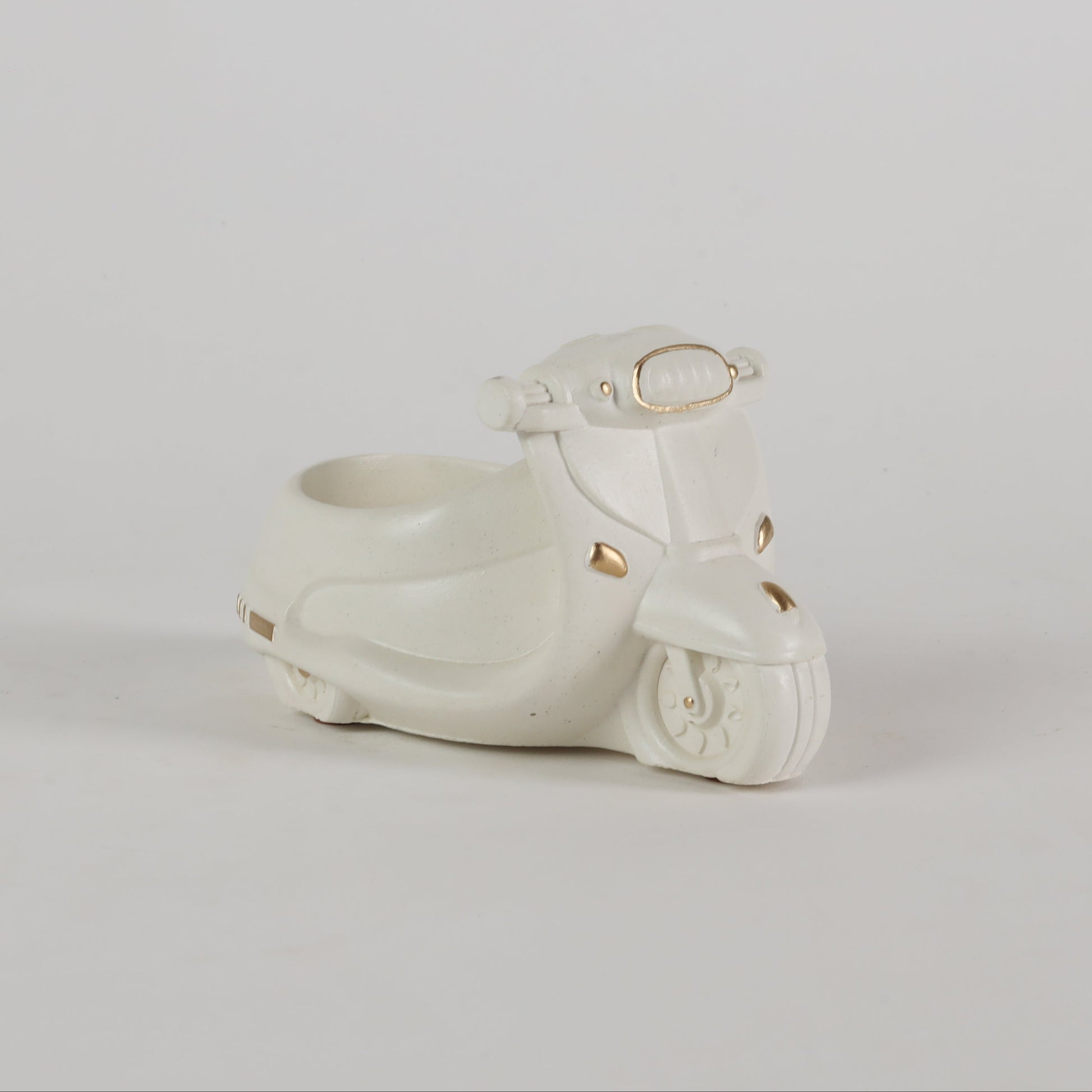Scooter Planter Organizer White Handcrafted Concrete Sculpture