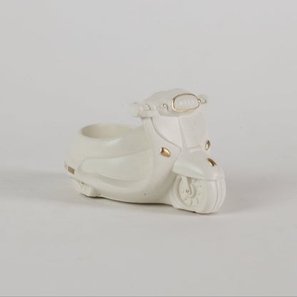Scooter Planter Organizer White Handcrafted Concrete Sculpture