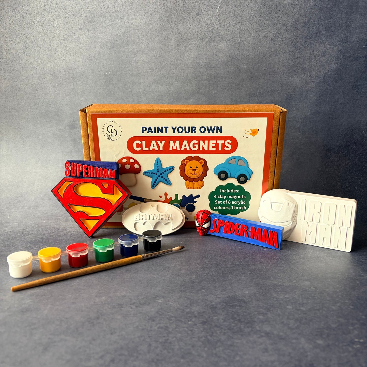 SuperHero Theme Paint Your Own Clay Magnets DIY Kits For Kids Painting Hobby Set