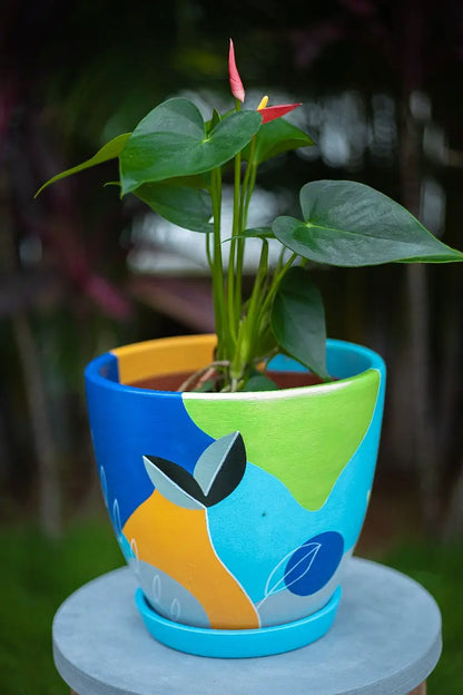 Tropical Sunset Planter Hand Painted Planters Premium Home Décor