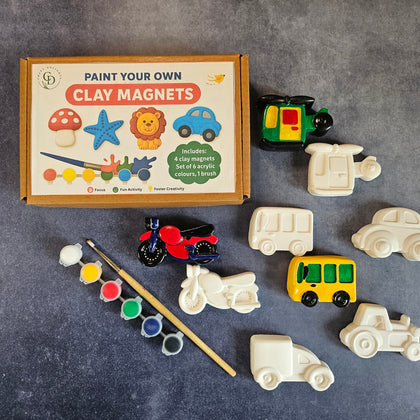 Vehicle Theme Paint Your Own Clay Magnets DIY Craft Kits Craft Delights India