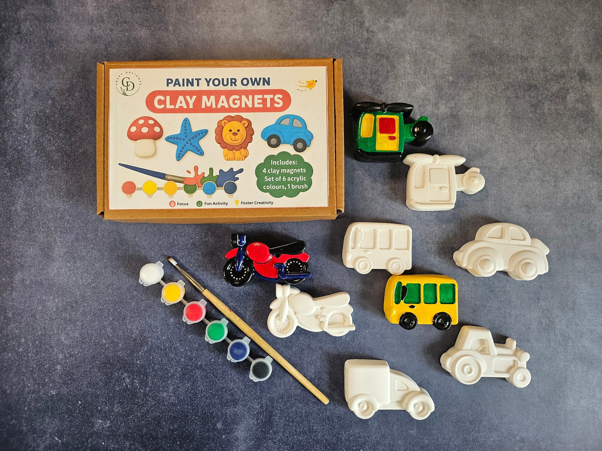 Vehicle Theme Paint Your Own Clay Magnets DIY Craft Kits Craft Delights India