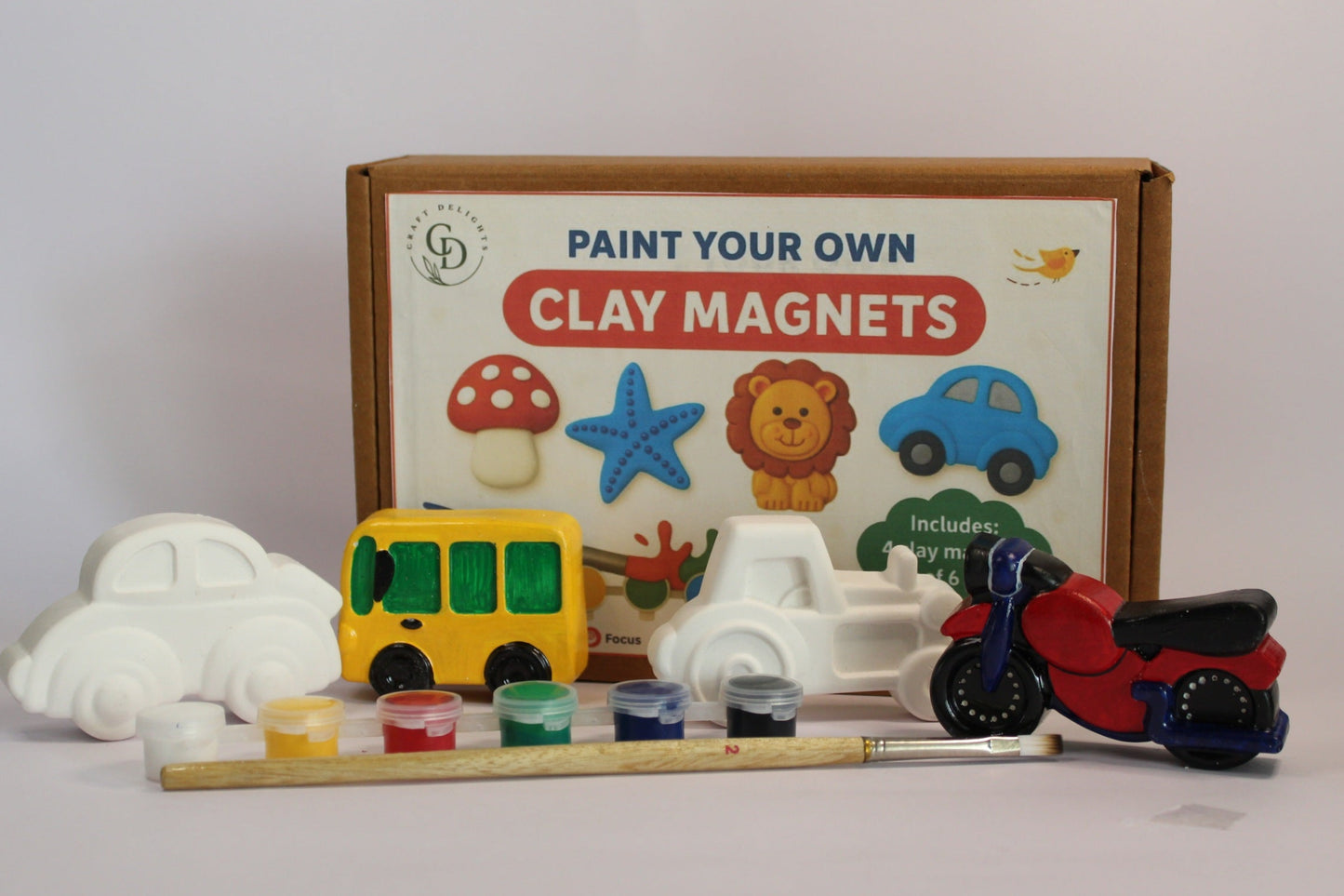 Vehicle Theme Paint Your Own Clay Magnets Handmade Home Décor Eco Friendly Gifts