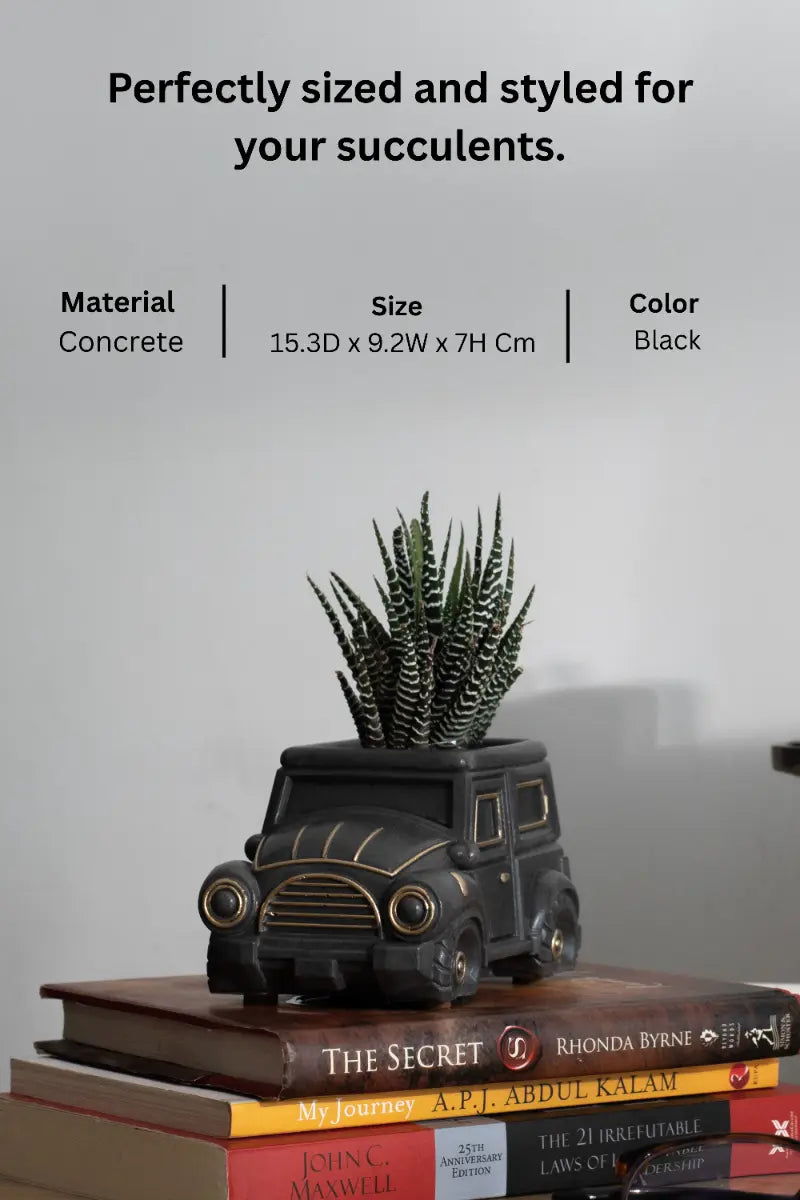 Vintage Car Planter Organizer Black Premium Home Décor Concrete Accents
