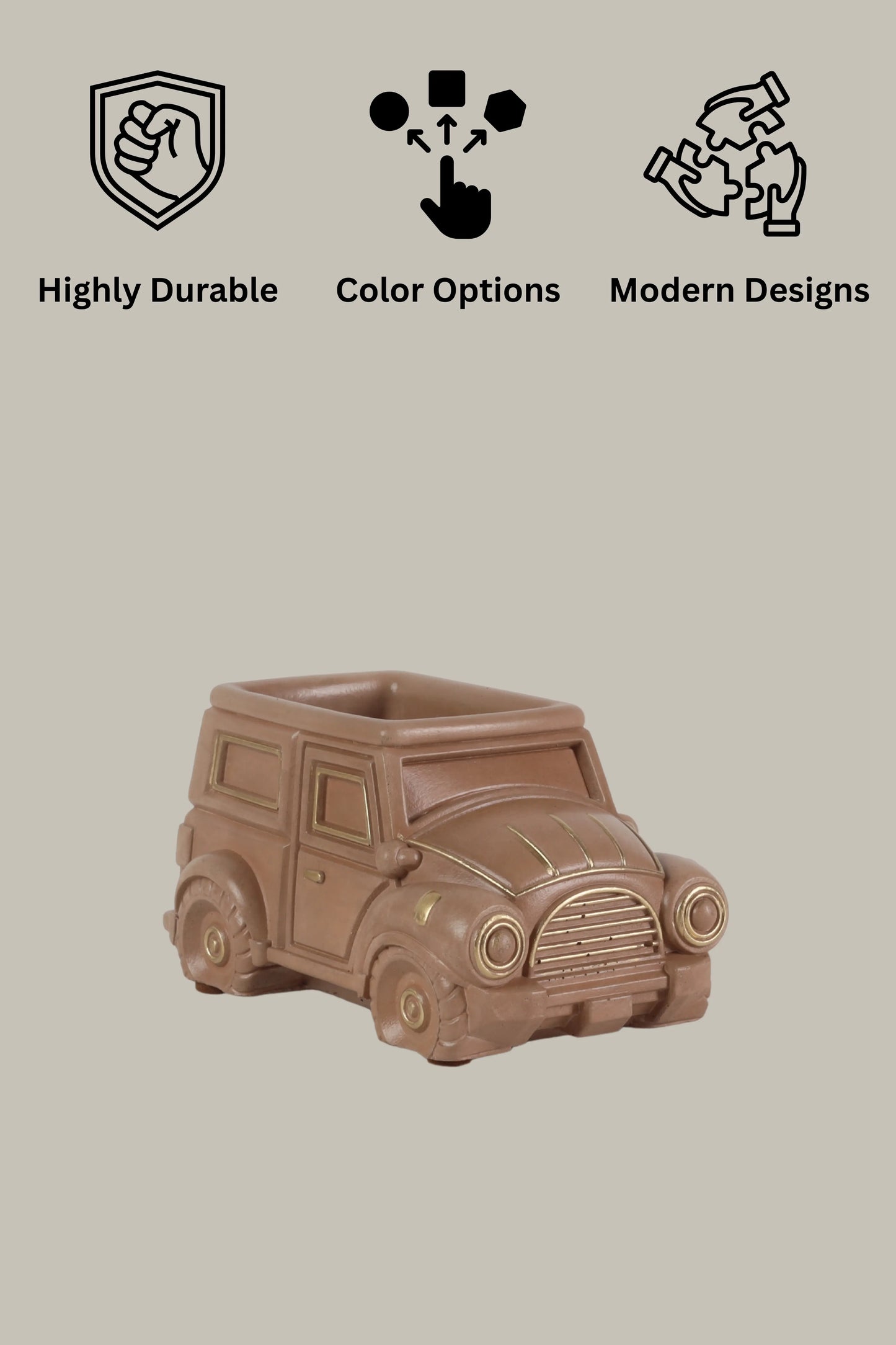Vintage Car Planter Organizer Brown Eco Friendly Gifts Sustainable Concrete