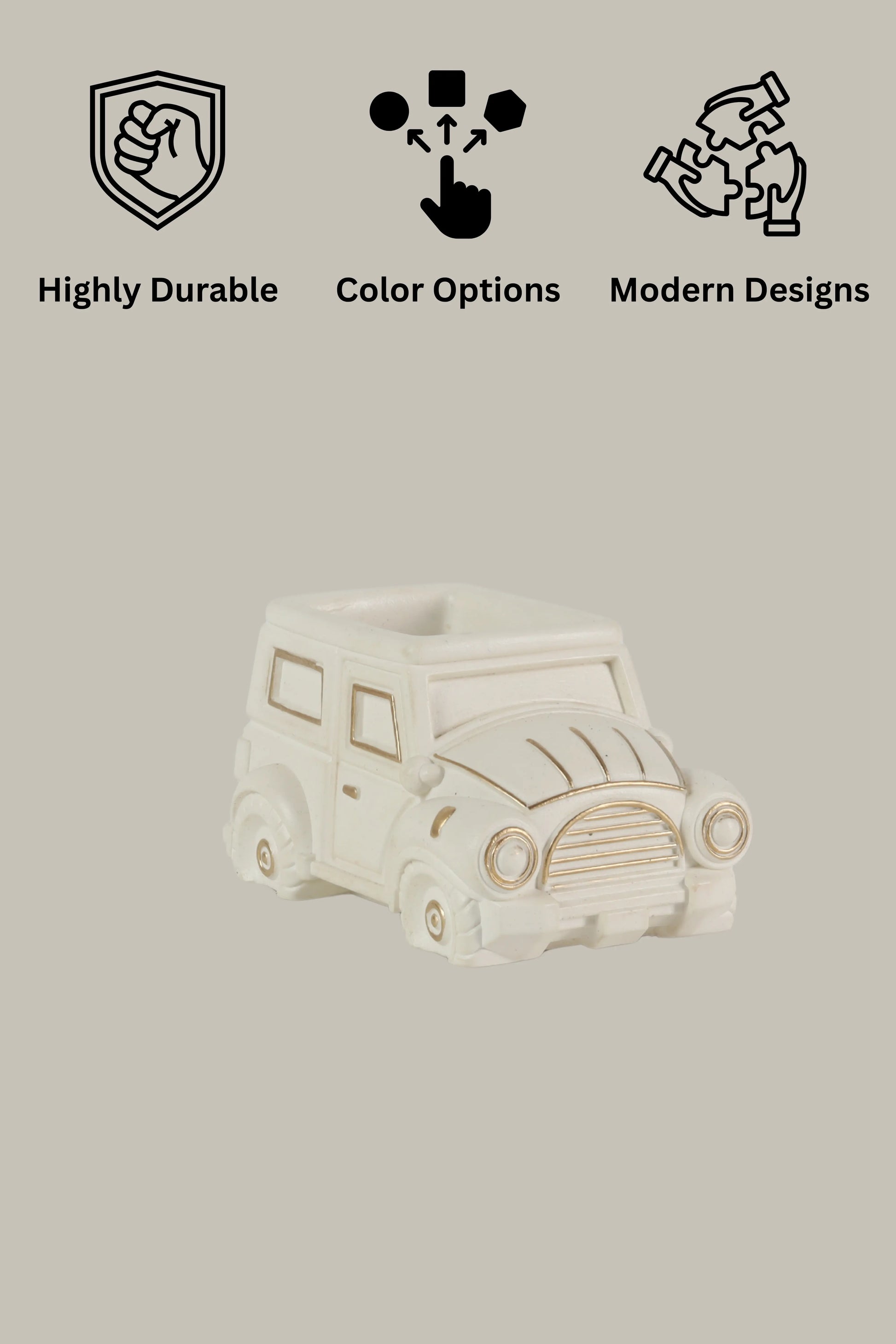 Vintage Car Planter Organizer White Handcrafted Concrete Sculpture